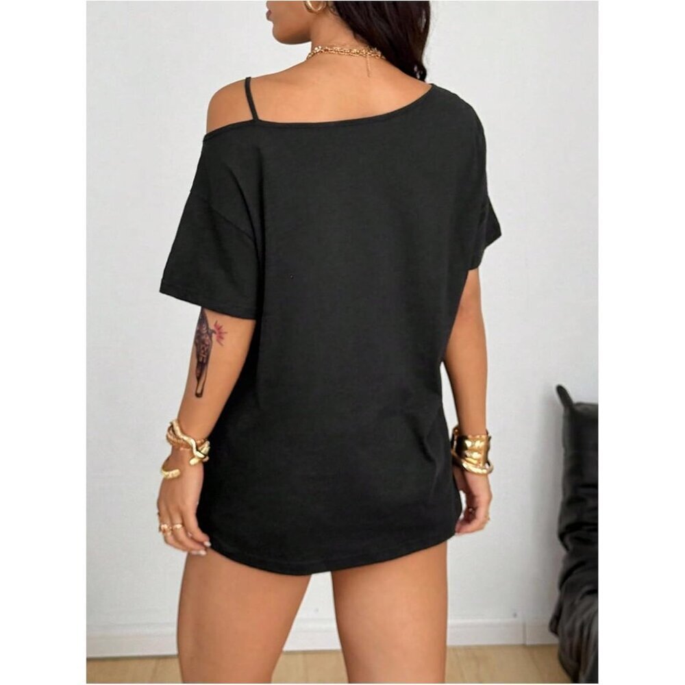 Women's Oversized Graphic Tee Short Sleeve Festival Streetwear Casual - Picture 3 of 5